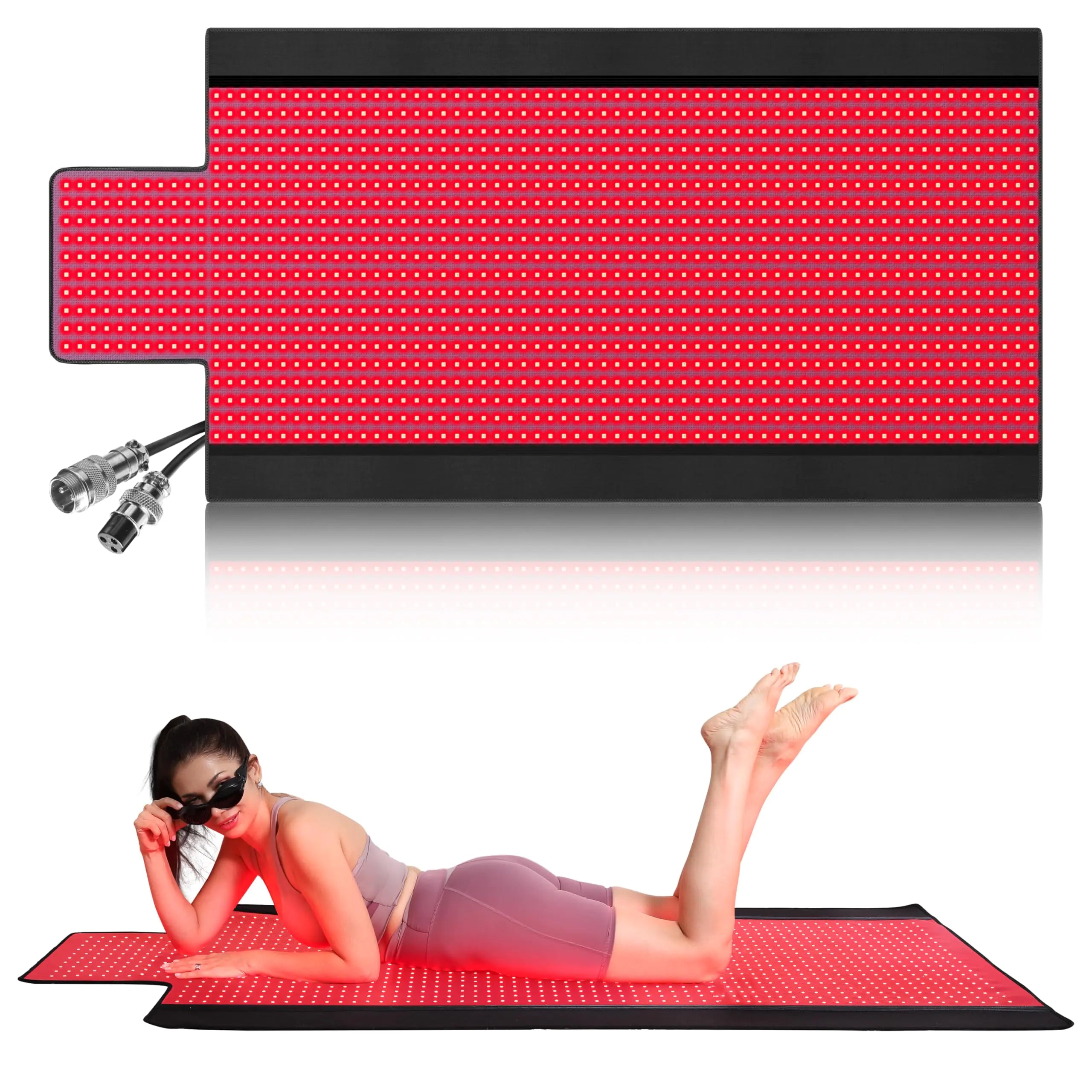 2025 New 73“ x 33” Full Body Red Light Therapy Mat for Body Pain Relief Premium Leather 1370 Dual Wavelength LEDs Adjustable Timer & Intensity Black
