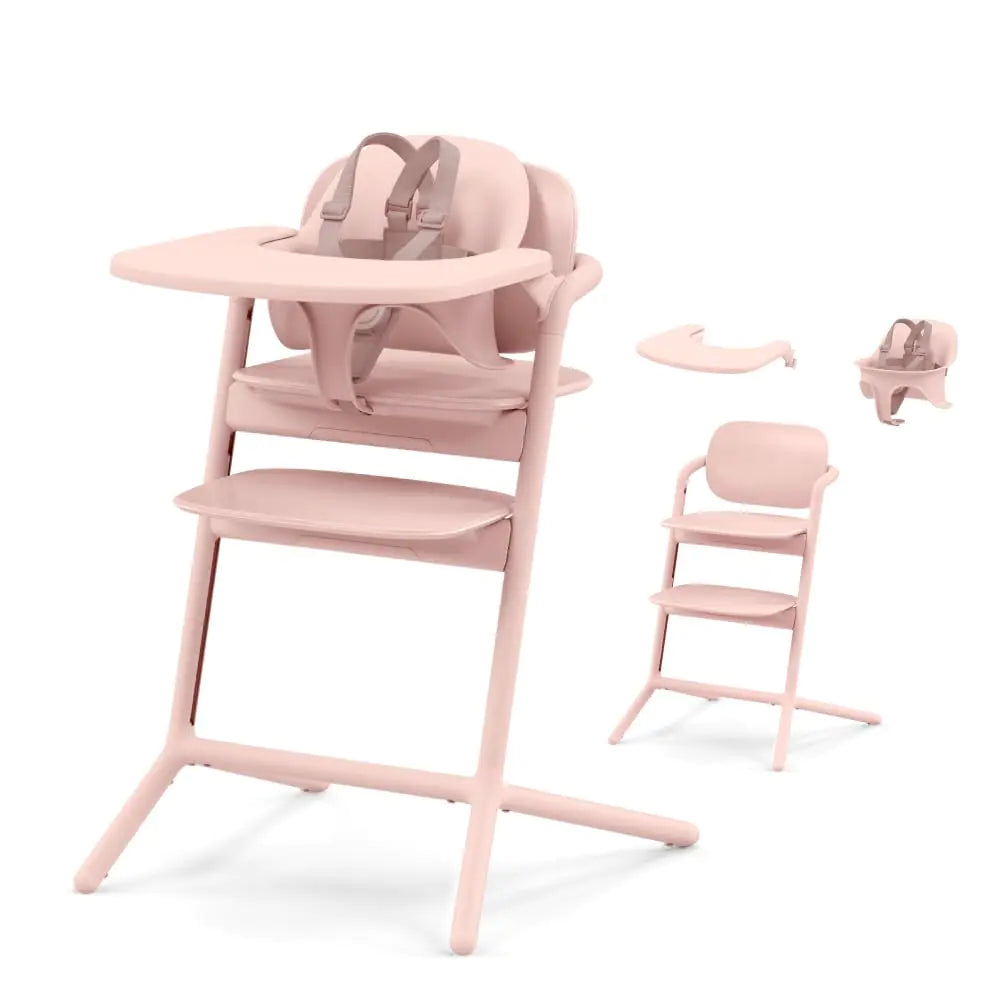 Cybex LEMO High Chair 3-in-1 Set with Baby Set + Snack Tray - Modern Design One-Hand Depth & Height Adjustment & Anti-Tip Wheels - from 6 Months Convertible to Adult Chair Pearl Pink