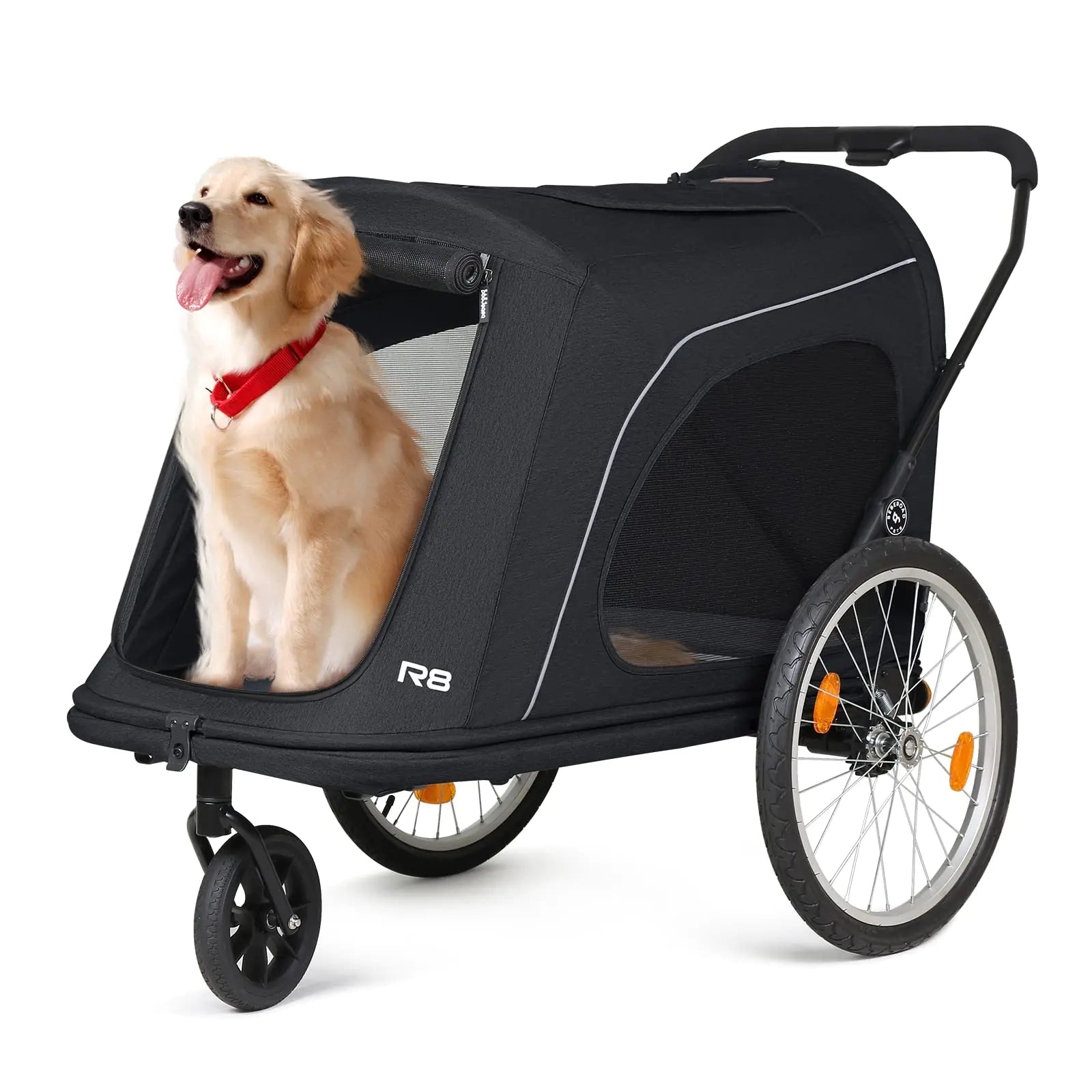Beberoad Pets R8 Extra Large Foldable Pet Stroller Dog Stroller & Pet Trailer for Large Dogs Under 100 lbs Unmovable Disabled & Pregnant Dogs - Conveniently Carriable by Bike and Car Black