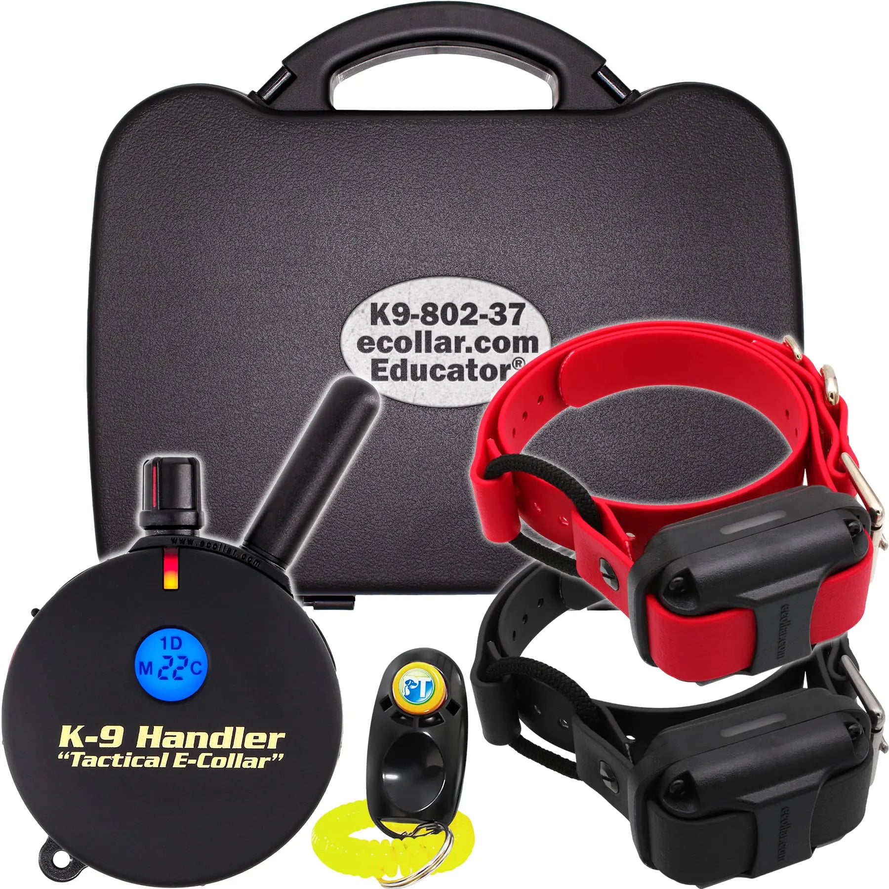 Educator K9-802 Two Dogs K9 Handler Professional E-Collar Training Collar with Remote - Up to 1 Mile Range Waterproof Rechargeable 100 Stimulation Levels Vibration Tone 37-Inch Bungee Collar