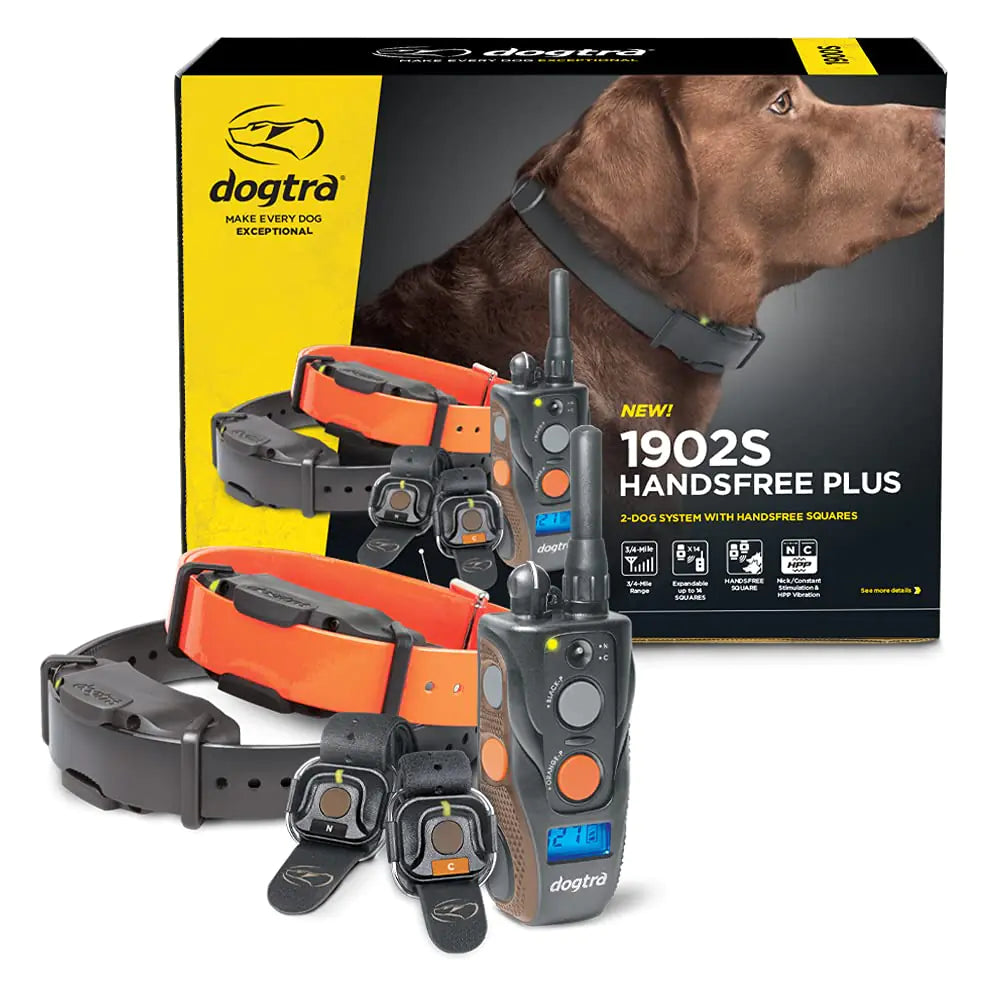 Dogtra 1902S HANDSFREE Plus 2-Dog Remote Dog Training E-Collar with Expandable HANDSFREE Square for Discreet Control Ergonomic Rechargeable 3/4-Mile Range Waterproof High-Output