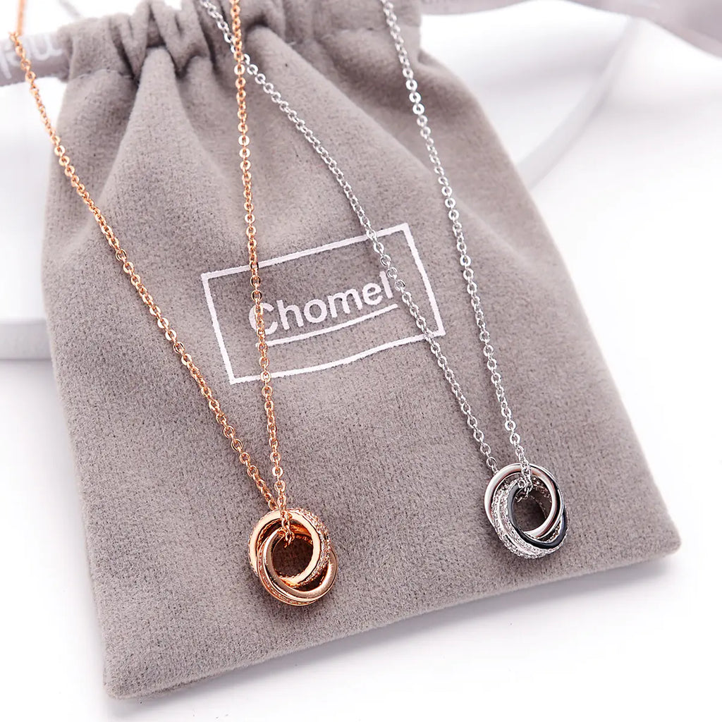 Chomel S925 Silver Double Ring Necklace for Women