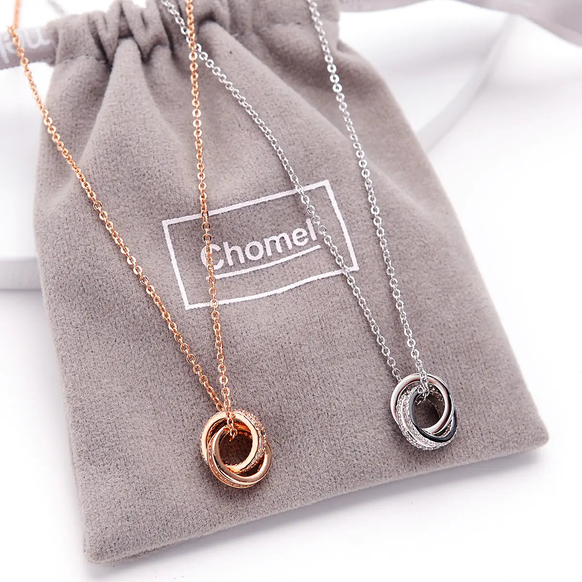 Chomel S925 Silver Double Ring Necklace for Women